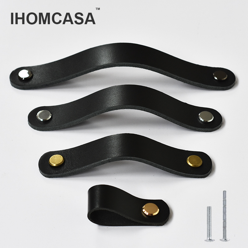 Furniture Hardware Restoration - IHOMCASA مقابض جلدية سوداء خزانة خزانة